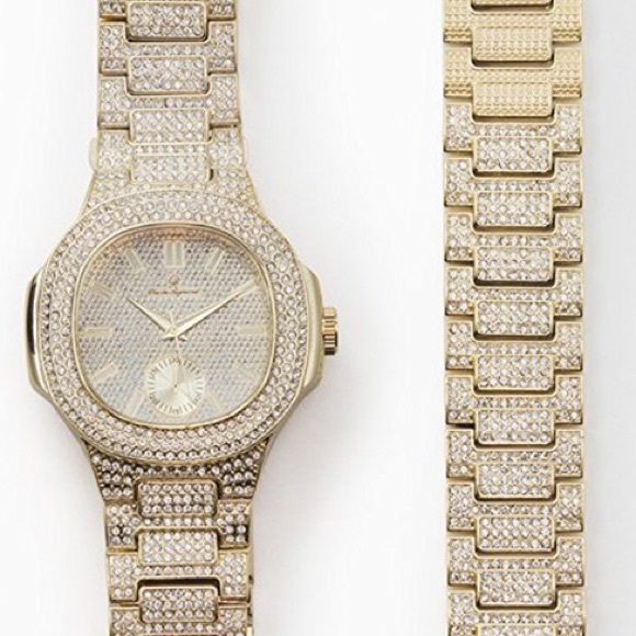 14K Gold Plated Iced Out Benjamin Shine Watch set - Picture 4 of 5
